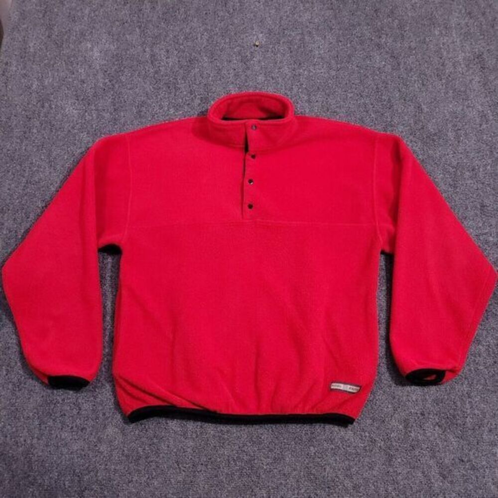 Vtg 90s Russell Athletic‎ Mens L Blank T-Snap Button Fleece Pullover Sweater USA